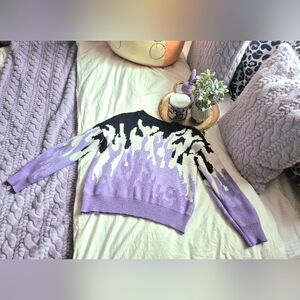 Forever 21 Purple Black White Flame Knit Pullover